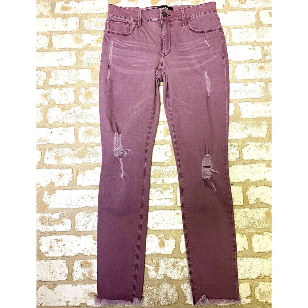 Express Womens Purple Stretch Distressed Slim Mid Rise Ankle Jeans Size 6 Raw He